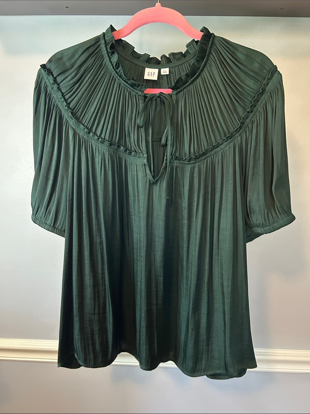 GAP Dark Green Pleated Tie-Neck Women's Blouse